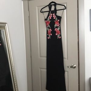 Luxxel Embroidered Halter Maxi Dress